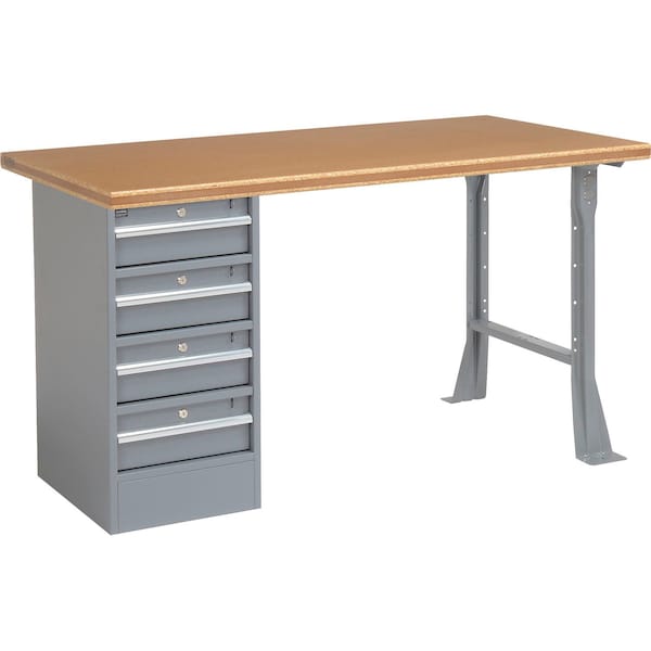 Global Industrial 60inW x 30inD Pedestal Workbench, 4 Drawers, Shop Top Safety Edge, Gray 300757 - main